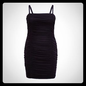 Black Mesh Ruched Mini Bodycon Dress
